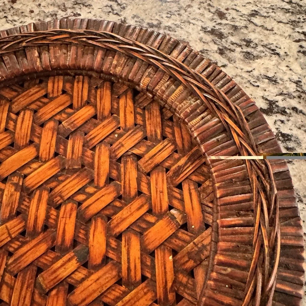 Vintage Handwoven Rattan Reed Round Tray 13